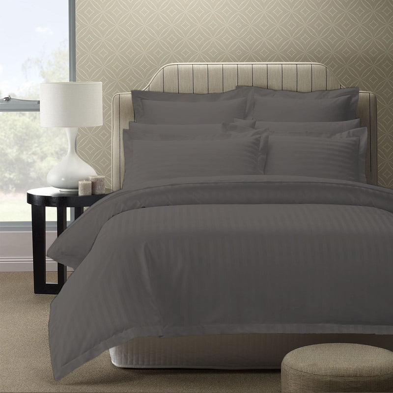 Royal Comfort 1200 Thread count Damask Stripe Cotton Blend Quilt Cover Sets King Charcoal Grey - Payday Deals