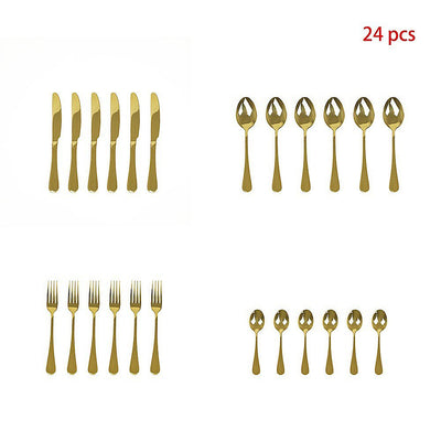 24-piece Gold Cutlery Flatware Stainless Steel Silverware Set Reflective Mirror Finish Payday Deals