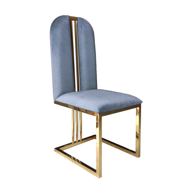 2X Dining Chair Stainless Gold Frame & Seat Blue Fabric Payday Deals