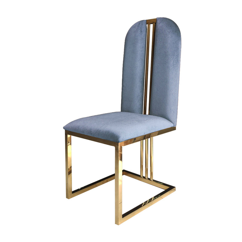 2X Dining Chair Stainless Gold Frame & Seat Blue Fabric Payday Deals