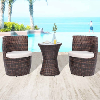 3 Piece Bistro Set with Cushions Poly Rattan Brown Payday Deals
