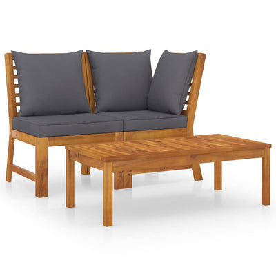 3 Piece Garden Lounge Set with Dark Grey Cushion Solid Acacia Wood Payday Deals
