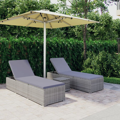 3 Piece Garden Sun Loungers with Tea Table Poly Rattan Grey Payday Deals