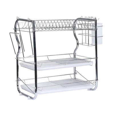 3 Tier Stainless Steel Dish Rack Drainer Tray Kitchen Storage Cup Cutlery Holder Payday Deals
