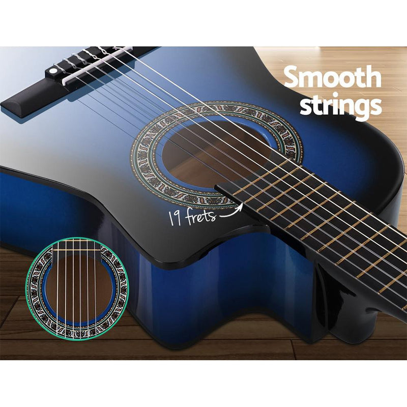 Alpha 34" Inch Guitar Classical Acoustic Cutaway Wooden Ideal Kids Gift Children 1/2 Size Blue with Capo Tuner Payday Deals