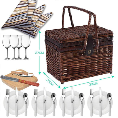 4 Person Picnic Basket Deluxe Baskets Set Outdoor Blanket Deluxe Wicker Gift Payday Deals