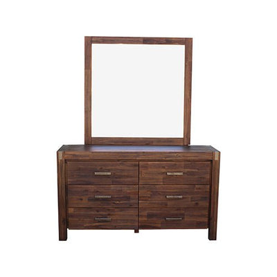5 Pieces Bedroom Suite in Solid Wood Veneered Acacia Construction Timber Slat Queen Size Chocolate Colour Bed, Bedside Table , Tallboy & Dresser Payday Deals