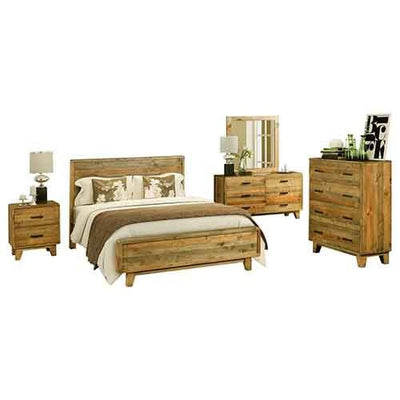 5 Pieces Bedroom Suite Queen Size in Solid Wood Antique Design Light Brown Bed, Bedside Table , Tallboy & Dresser Payday Deals
