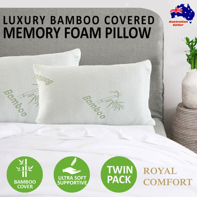 ROYAL COMFORT BAMBOO COVERED MEMORY FOAM PILLOW - 2PK - Payday Deals