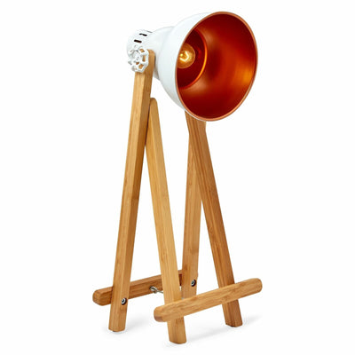 61cm Bamboo Easel Table Lamp w Metal Gourd Head Modern Vintage