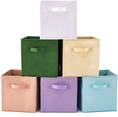 Pack of 6 Foldable Fabric Basket Bin,  Collapsible Storage Cube for Nursery, Office, Home Décor, Shelf Cabinet, Cube Organizers (Colors)