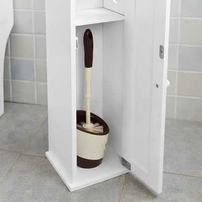 VIKUS Toilet Paper Holder with Storage, Freestanding Cabinet, Toilet Brush Holder and Toilet Paper Dispenser