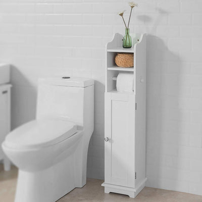 VIKUS Toilet Paper Holder with Storage, Freestanding Cabinet, Toilet Brush Holder and Toilet Paper Dispenser 20x100x18 cm