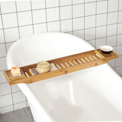 VIKUS Bamboo Bath Caddy, Tray,Organiser Natural