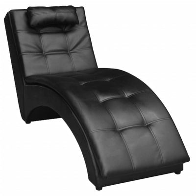 Chaise Longue with Pillow Black Faux Leather - Payday Deals