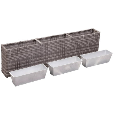 Garden Raised Bed with 3 Pots 150x20x40 cm Poly Rattan Grey
