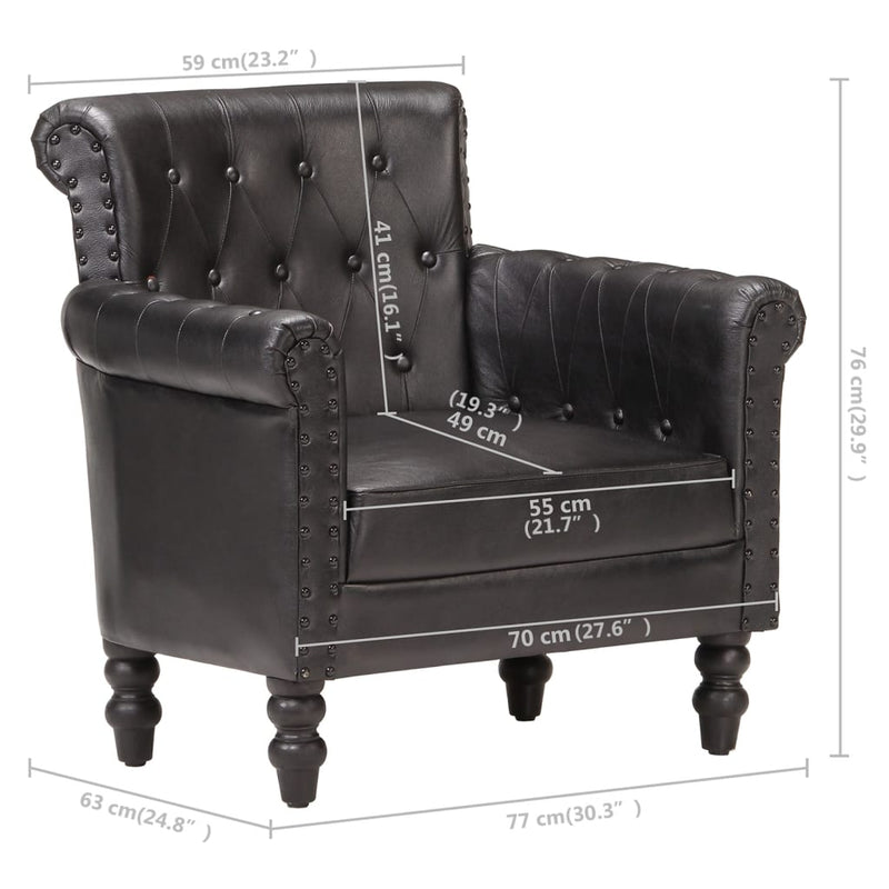 Armchair Black Real Goat Leather