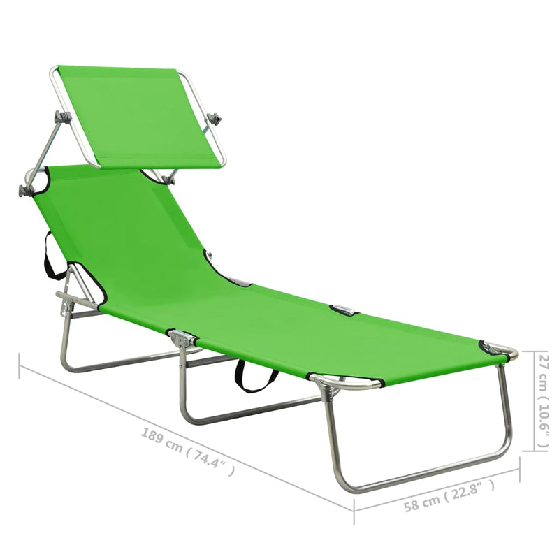 Folding Sun Lounger with Canopy Steel Apple Green