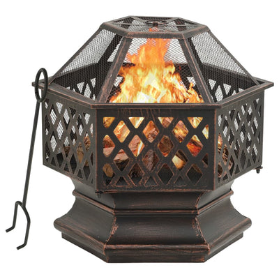 Rustic Fire Pit with Poker 62x54x56 cm XXL Steel - Payday Deals