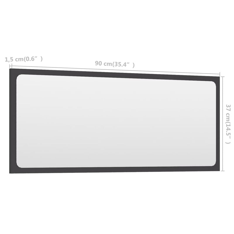 Bathroom Mirror Grey 90x1.5x37 cm Chipboard