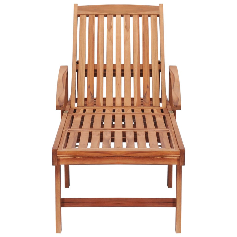 Sun Lounger with Black Cushion Solid Teak Wood