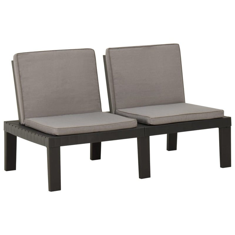 Garden Lounge Benches with Cushions 2 pcs Plastic Grey