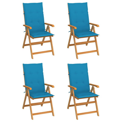 Garden Chairs 4 pcs with Blue Cushions Solid Teak Wood