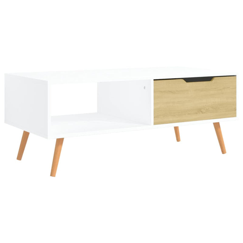Coffee Table White and Sonoma Oak 100x49.5x43 cm Engineered Wood