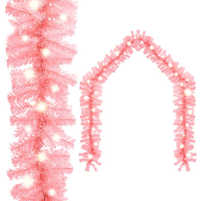 Christmas Garland with LED Lights 5 m Pink