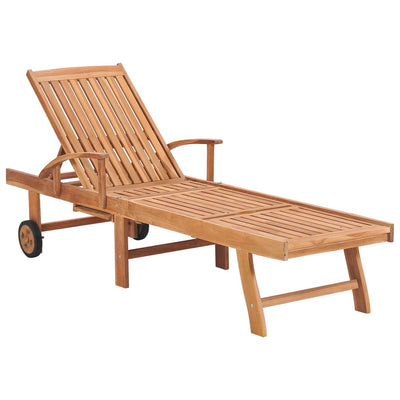 Sun Loungers 2 pcs with Beige Cushion Solid Teak Wood