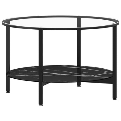 Tea Table Black and Black Marble 70 cm Tempered Glass