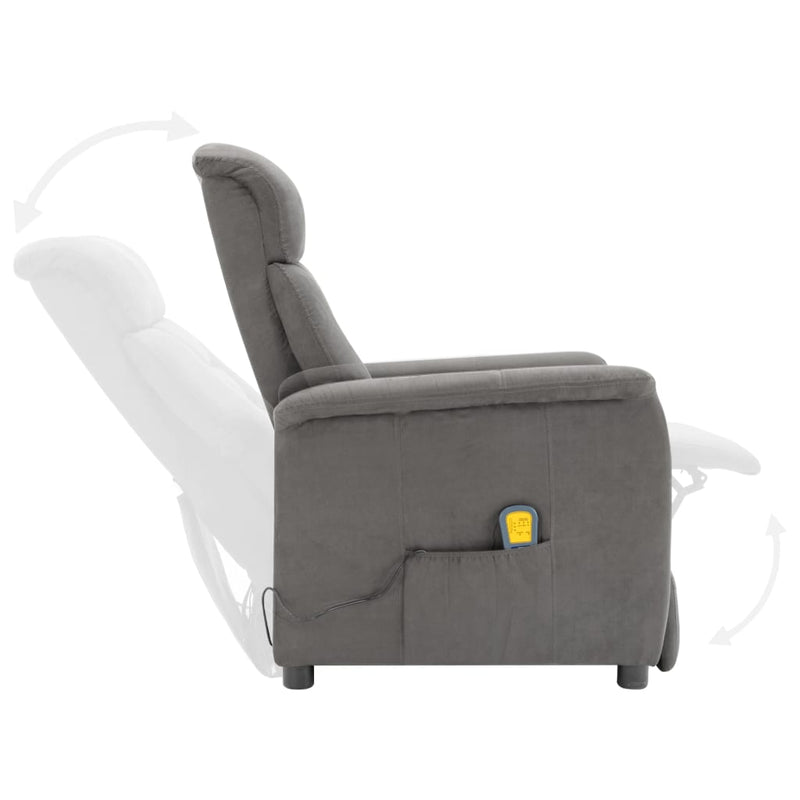 Electric Massage Recliner Light Grey Faux Suede Leather