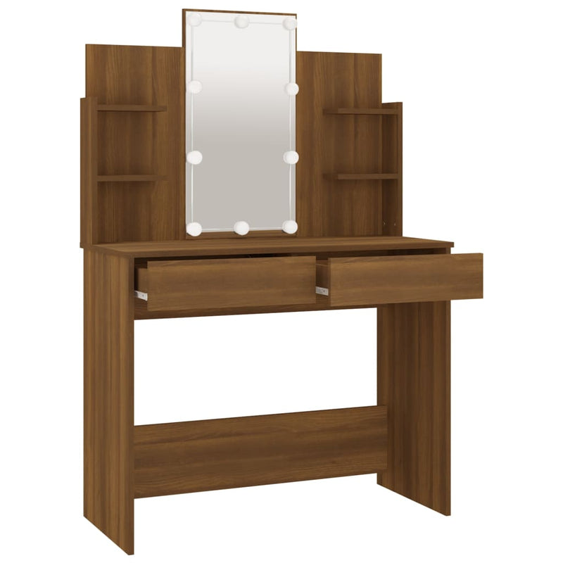 Dressing Table with LED Brown Oak 96x40x142 cm