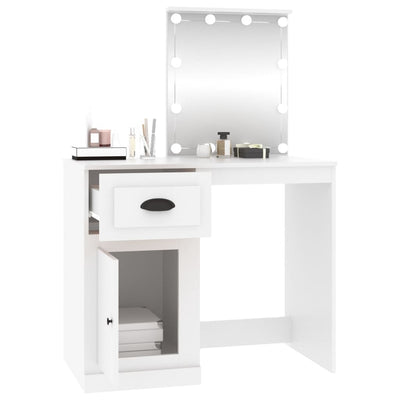 Dressing Table with LED White 90x50x132.5 cm Engineered Wood