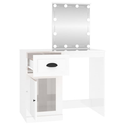 Dressing Table with LED High Gloss White 90x50x132.5 cm Engineered Wood