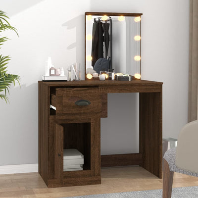 Dressing Table with LED Brown Oak 90x50x132.5 cm Engineered Wood