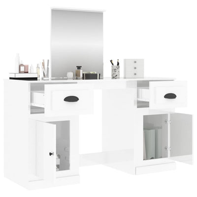 Dressing Table with Mirror High Gloss White 130x50x132.5 cm