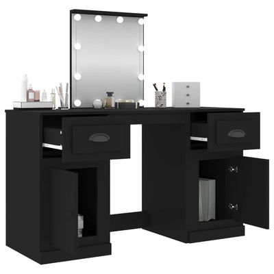 Dressing Table with LED Black 130x50x132.5 cm