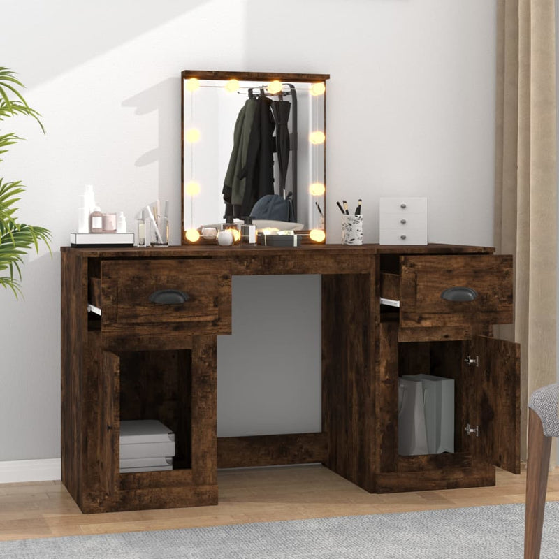Dressing Table with LED Smoked Oak 130x50x132.5 cm