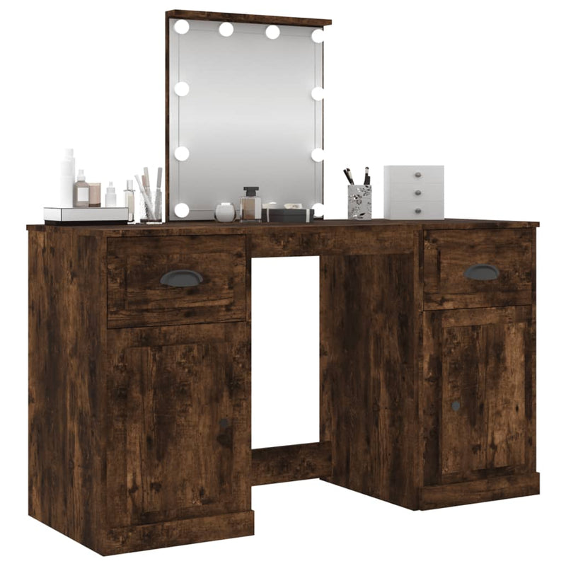 Dressing Table with LED Smoked Oak 130x50x132.5 cm