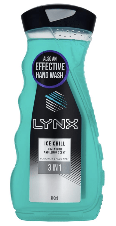 Lynx 3 In1 Body, Hair & Face Wash Ice Chill 400ml - Frozen Mint And Lemon Scent