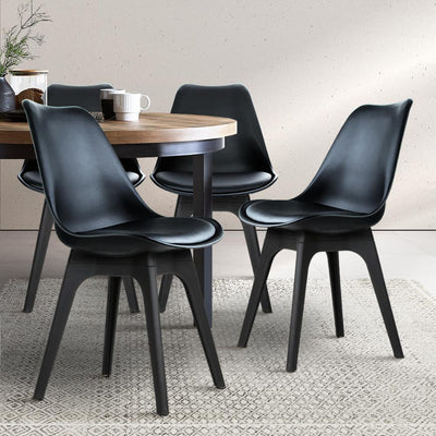 Artiss Set of 4 Retro Padded Dining Chair - Black - Payday Deals