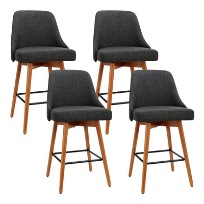 Artiss Set of 4 Wooden Fabric Bar Stools Square Footrest - Charcoal - Payday Deals