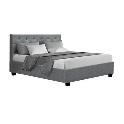 Artiss Vila Bed Frame Fabric Gas Lift Storage - Grey Double - Payday Deals