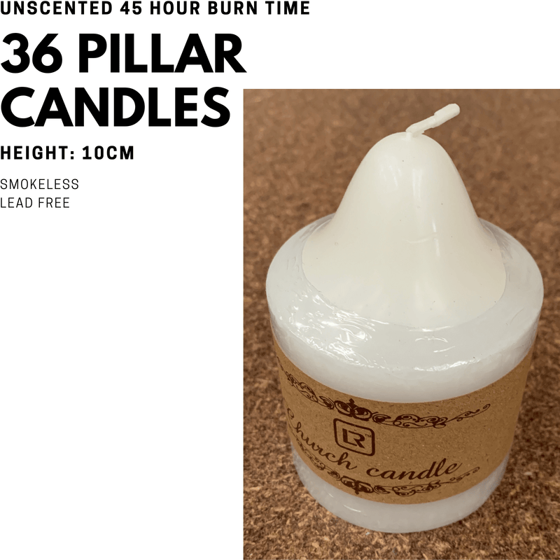 36x Premium Church Candle Pillar Candles White Unscented Lead Free 45Hrs - 7*10cm 