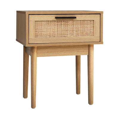 Artiss Bedside Tables Table 1 Drawer Storage Cabinet Rattan Wood Nightstand - Payday Deals