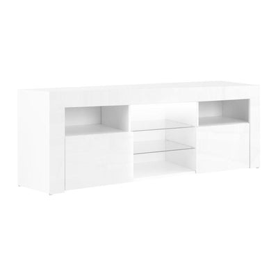 Artiss TV Cabinet Entertainment Unit Stand RGB LED Gloss Furniture 145cm White - Payday Deals