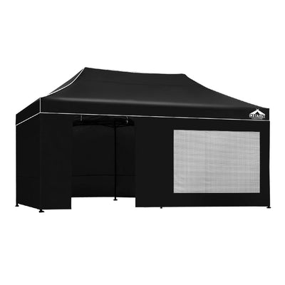 Instahut Gazebo Pop Up Marquee 3x6m Folding Wedding Tent Gazebos Shade Black - Payday Deals