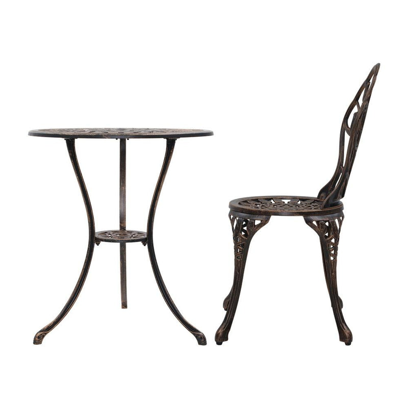 Gardeon 3PC Outdoor Setting Cast Aluminium Bistro Table Chair Patio Bronze - Payday Deals