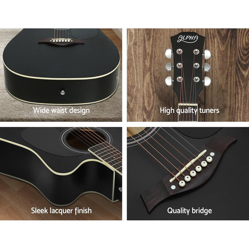 Alpha 41" Inch Electric Acoustic Guitar Wooden Classical Full Size EQ Bass Black - Payday Deals
